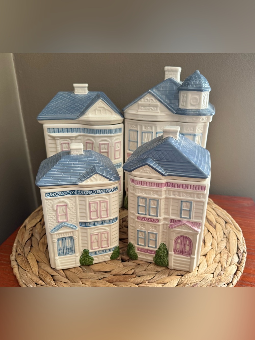 Vintage 1988 Hearth & Home Designs Ceramic Victorian House Canisters- Perfect